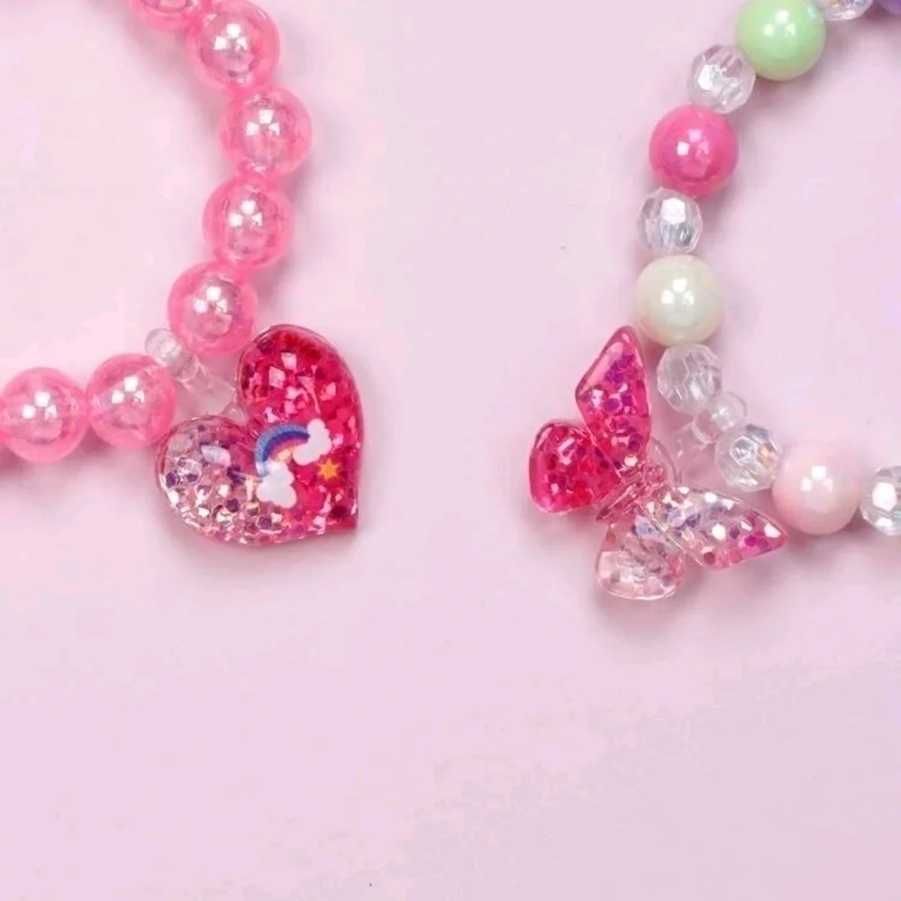 5 piece set girls pink bead bracelets jewelry women's accessories bracelet cute